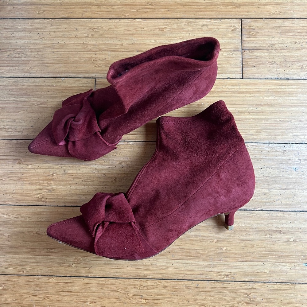 Zara Red Suede Kitten Heel Booties